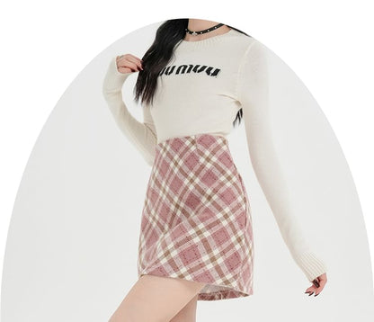 High Waist Plaid Pencil Skirt