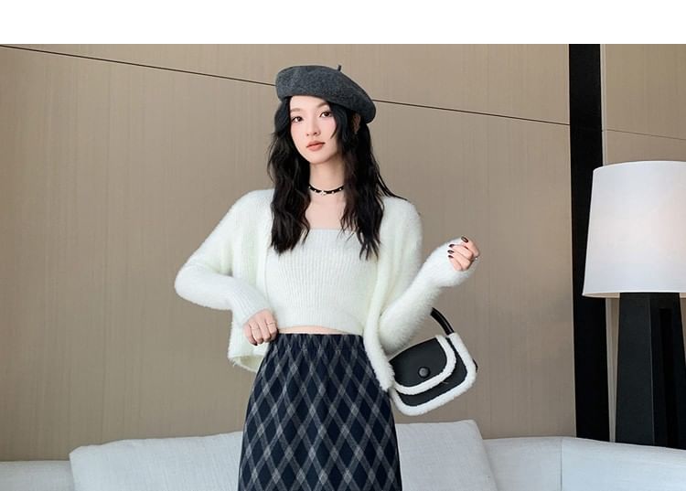 High Waist Plaid Midi A-Line Skirt