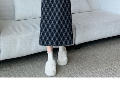 High Waist Plaid Midi A-Line Skirt