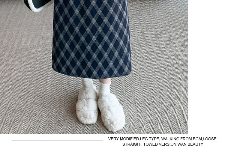 High Waist Plaid Midi A-Line Skirt