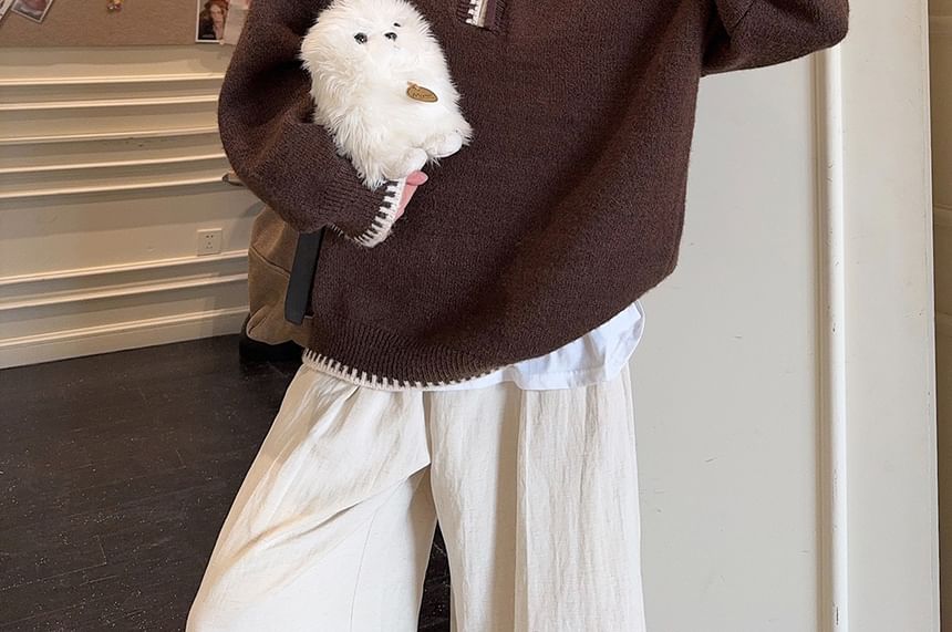 Oversized Hooded Sweater with Contrast Details