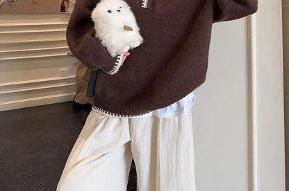 Oversized Hooded Sweater with Contrast Details