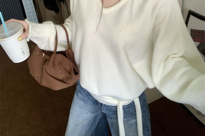 V-Neck Drop Shoulder Knit Sweater