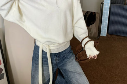 V-Neck Drop Shoulder Knit Sweater
