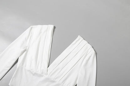 Long-Sleeve V-Neck Two Tone Cutout Maxi Sheath Dress
