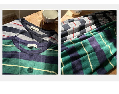 Crew Neck Striped Pullover with Long Sleeves