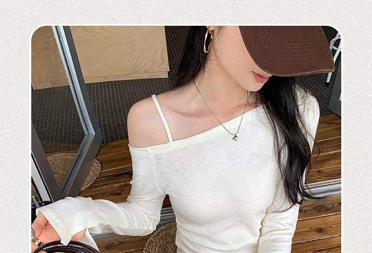 Asymmetric Cold-Shoulder Tee with Extended Sleeves