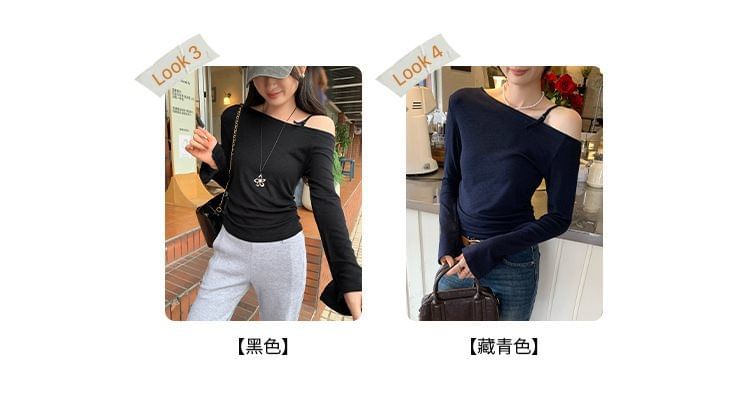 Asymmetric Cold-Shoulder Tee with Extended Sleeves