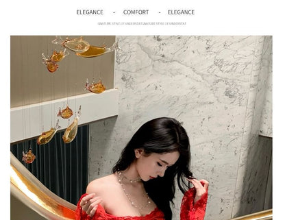 Long-Sleeve Off-Shoulder Lace Mermaid Evening Gown