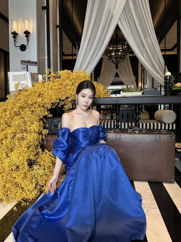 Set: Strapless Plain Ruched A-Line Evening Gown + Arm Sleeves