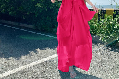 Set: Halter Neck Frill Trim Ruched Open Back Maxi Dress + Brooch