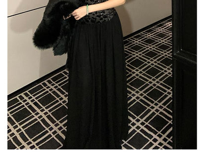 Halter Neck Sequin Panel Open Back A-Line Evening Gown