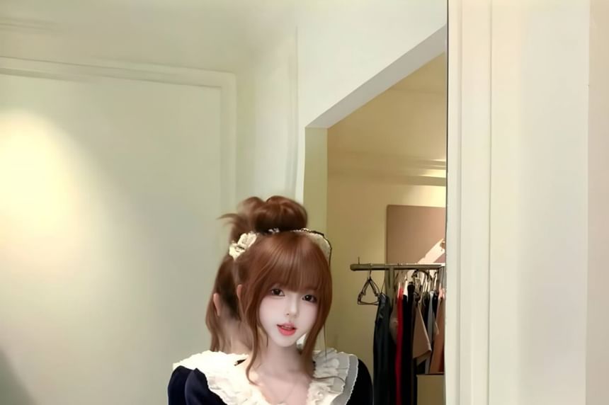 Ruffle Collar Cardigan & Plain Mini A-Line Skirt Set
