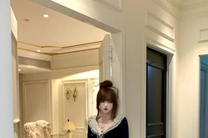 Ruffle Collar Cardigan & Plain Mini A-Line Skirt Set
