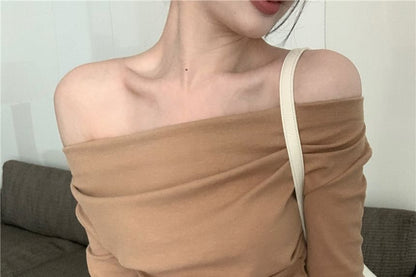 Matching Set: Asymmetric Off-Shoulder Top and High-Waist Pants