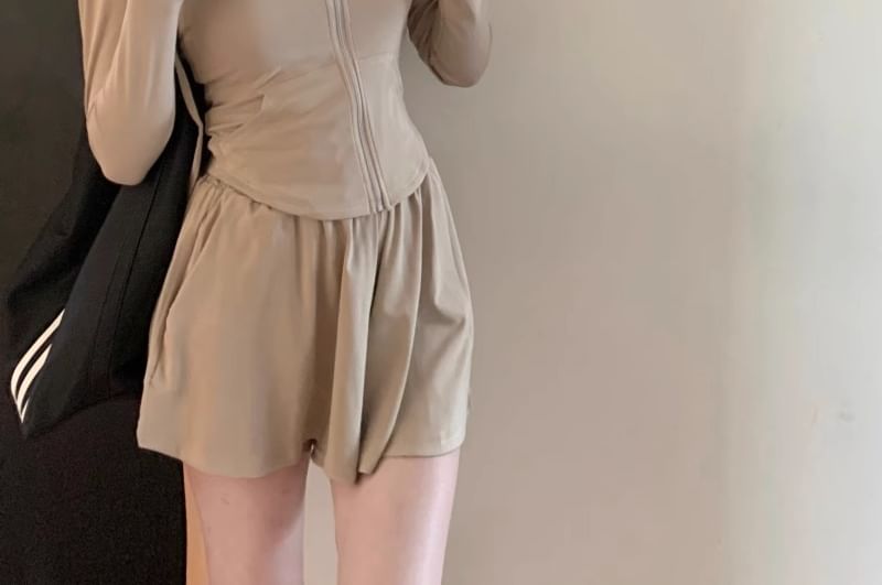 Coordinating Zip Hoodie and High-Rise Shorts Set