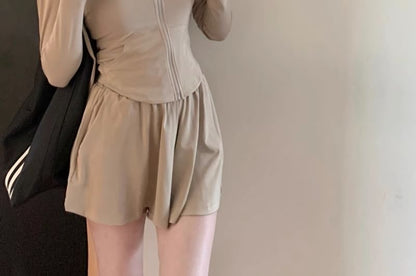 Coordinating Zip Hoodie and High-Rise Shorts Set