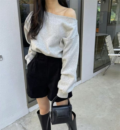 Asymmetric Single-Sleeve Sweatshirt in Solid Tone