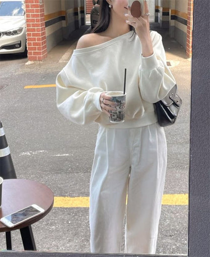 Asymmetric Single-Sleeve Sweatshirt in Solid Tone