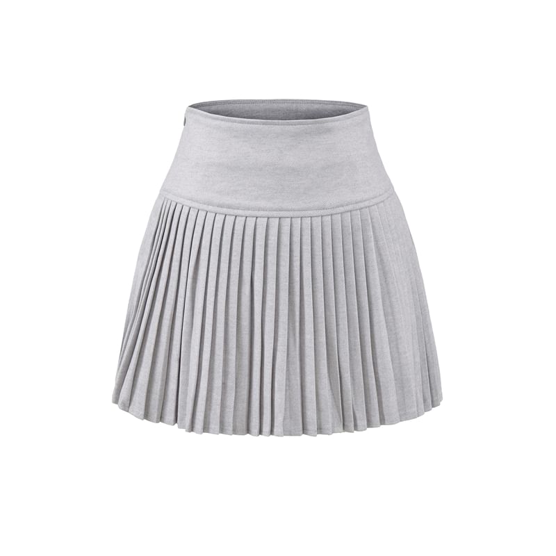 High Waist Plain Knit Mini Pleated Skirt