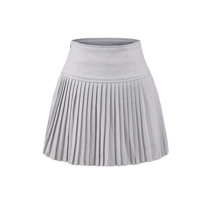 High Waist Plain Knit Mini Pleated Skirt