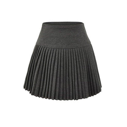 High Waist Plain Knit Mini Pleated Skirt