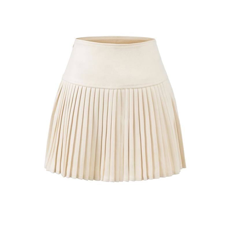 High Waist Plain Knit Mini Pleated Skirt