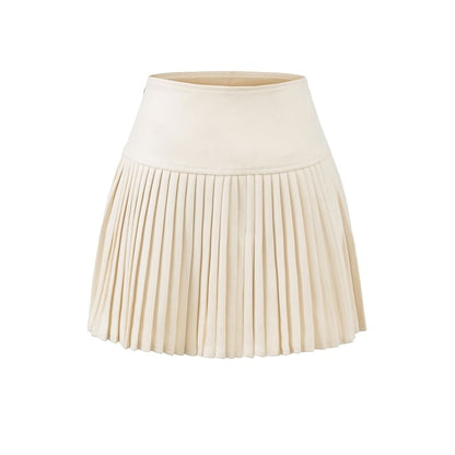 High Waist Plain Knit Mini Pleated Skirt
