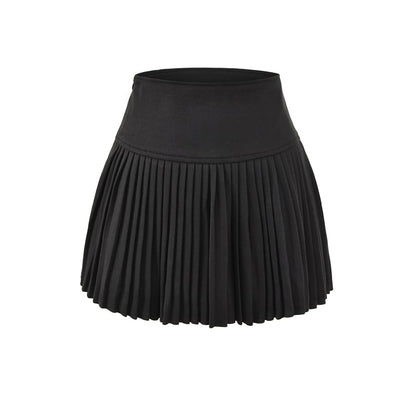 High Waist Plain Knit Mini Pleated Skirt