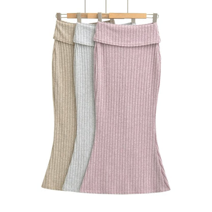 High Rise Plain Maxi Fishtail Skirt