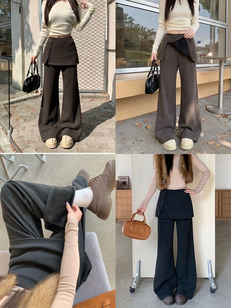 Flared Pants & Button-Up Mini A-Line Skirt Set