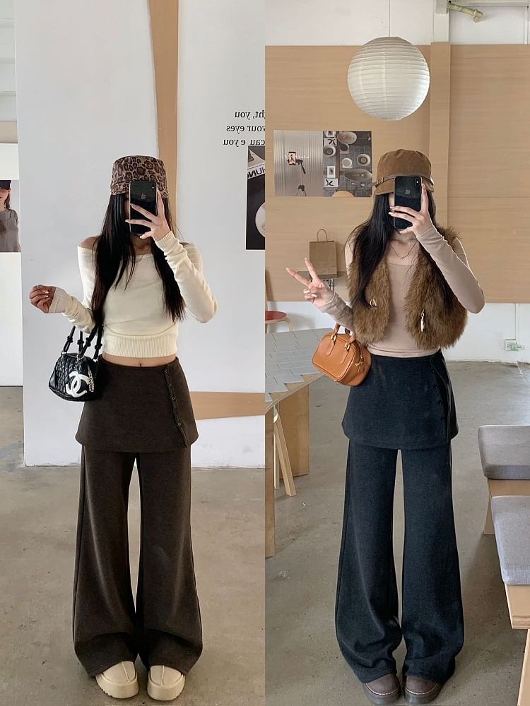 Flared Pants & Button-Up Mini A-Line Skirt Set