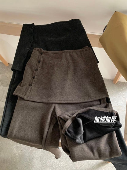 Flared Pants & Button-Up Mini A-Line Skirt Set