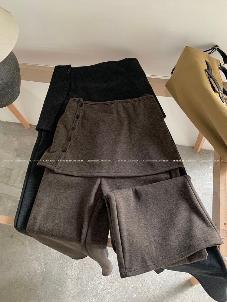 Flared Pants & Button-Up Mini A-Line Skirt Set