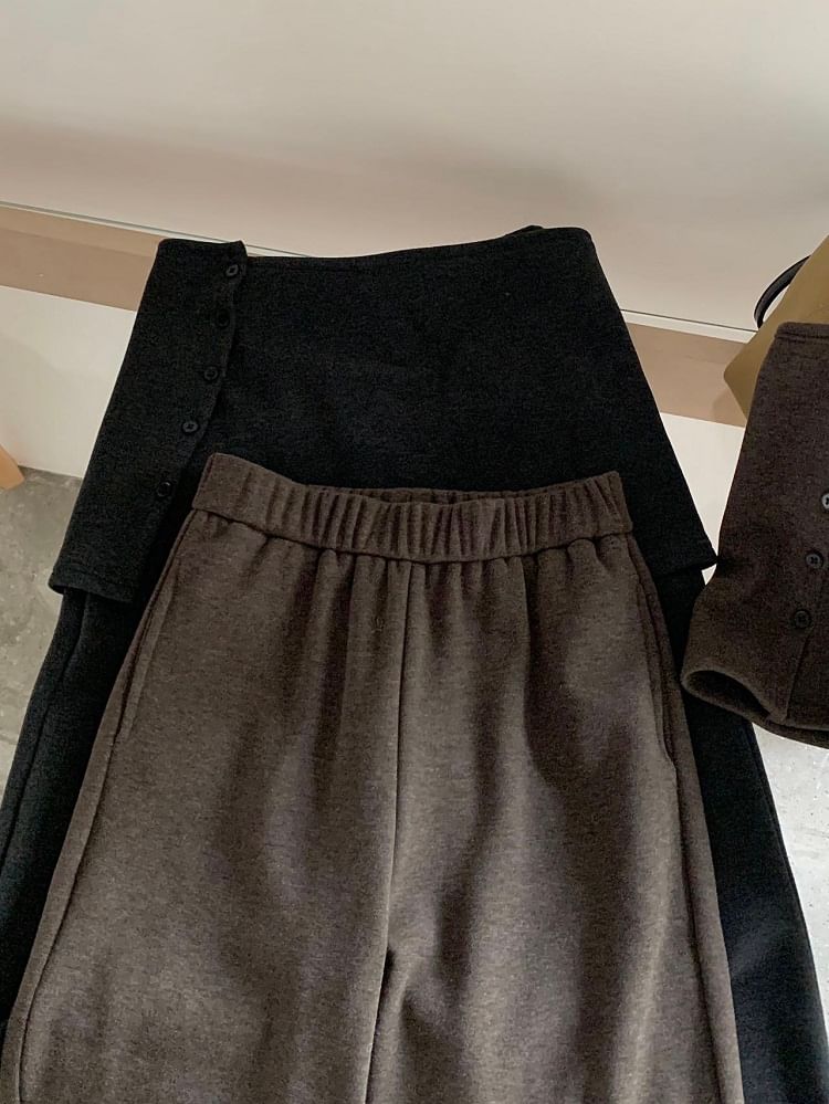 Flared Pants & Button-Up Mini A-Line Skirt Set