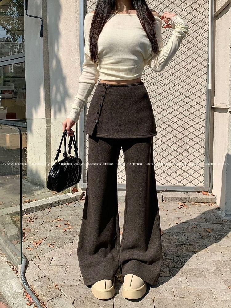 Flared Pants & Button-Up Mini A-Line Skirt Set