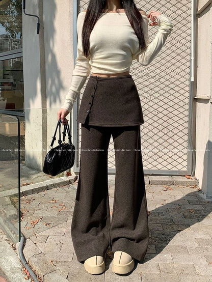 Flared Pants & Button-Up Mini A-Line Skirt Set