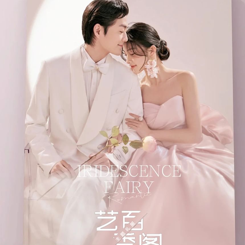 Strapless Plain Flower Accent Trained A-Line Evening Gown