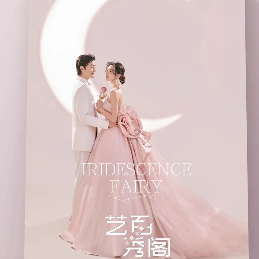 Strapless Plain Flower Accent Trained A-Line Evening Gown