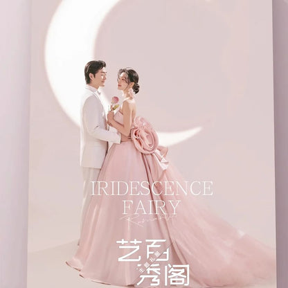 Strapless Plain Flower Accent Trained A-Line Evening Gown