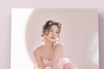 Strapless Plain Flower Accent Trained A-Line Evening Gown