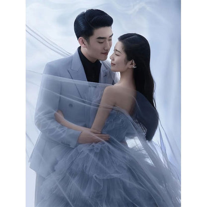 Strapless Plain Tiered Ruffle A-Line Evening Gown