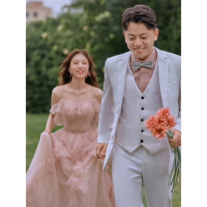 Spaghetti Strap Plain Ruffle Trim A-Line Evening Gown