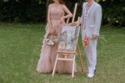 Spaghetti Strap Plain Ruffle Trim A-Line Evening Gown