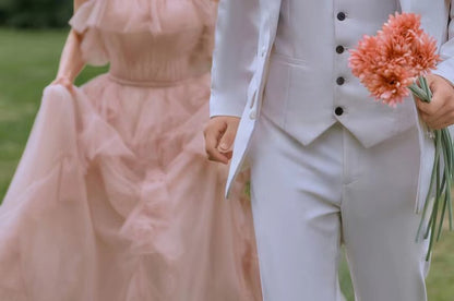 Spaghetti Strap Plain Ruffle Trim A-Line Evening Gown