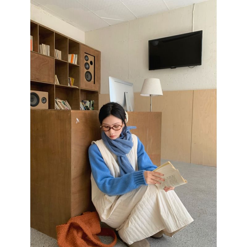 Turtleneck Plain Sweater / Sleeveless Ribbed Maxi A-Line Dress