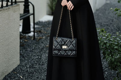 Set: Long Sleeve Round Neck Dotted Panel Maxi A-Line Dress + Belt