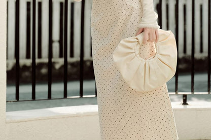 Long Sleeve Mock Neck Dotted Mock Two Piece Maxi A-Line Dress / Stand Collar Panel Faux Fur Button Capelet