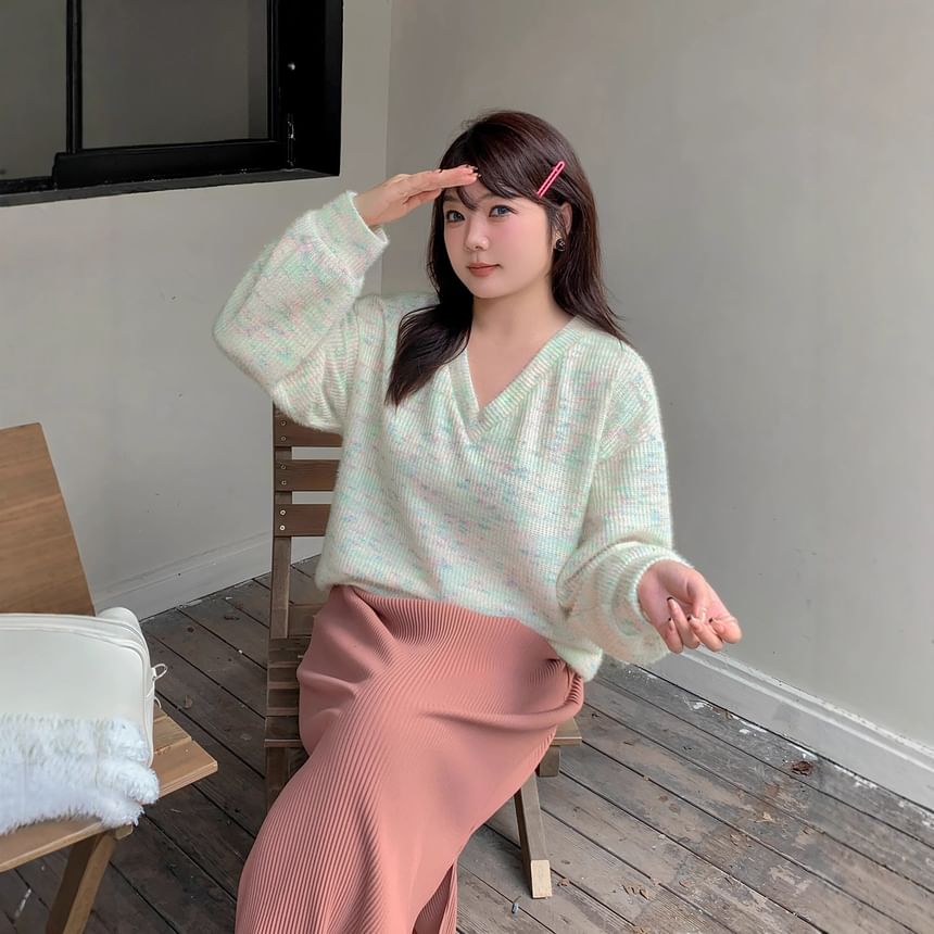 V-Neck Melange Sweater