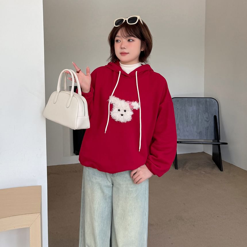 Dog Applique Drawstring Hoodie